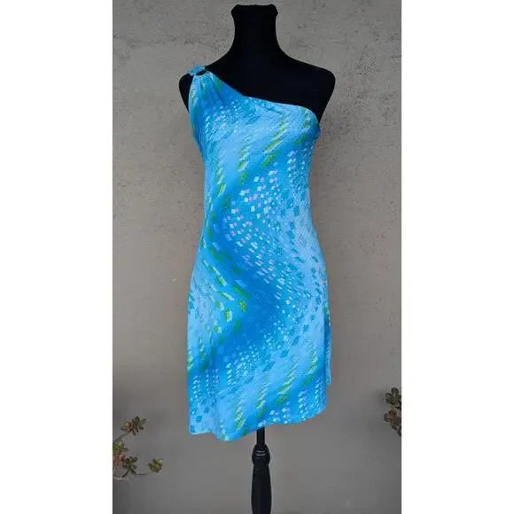 💜Asymmetrical Shiny Sequin Mermaid Dress – Iridescent Blue-Green | M - Picture 1 of 7